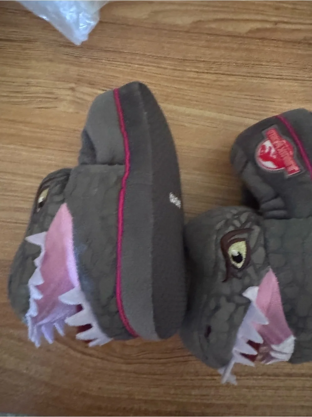 Gray Dinosaur Plush Slip-On Kids Slippers | toddler kids 9-10